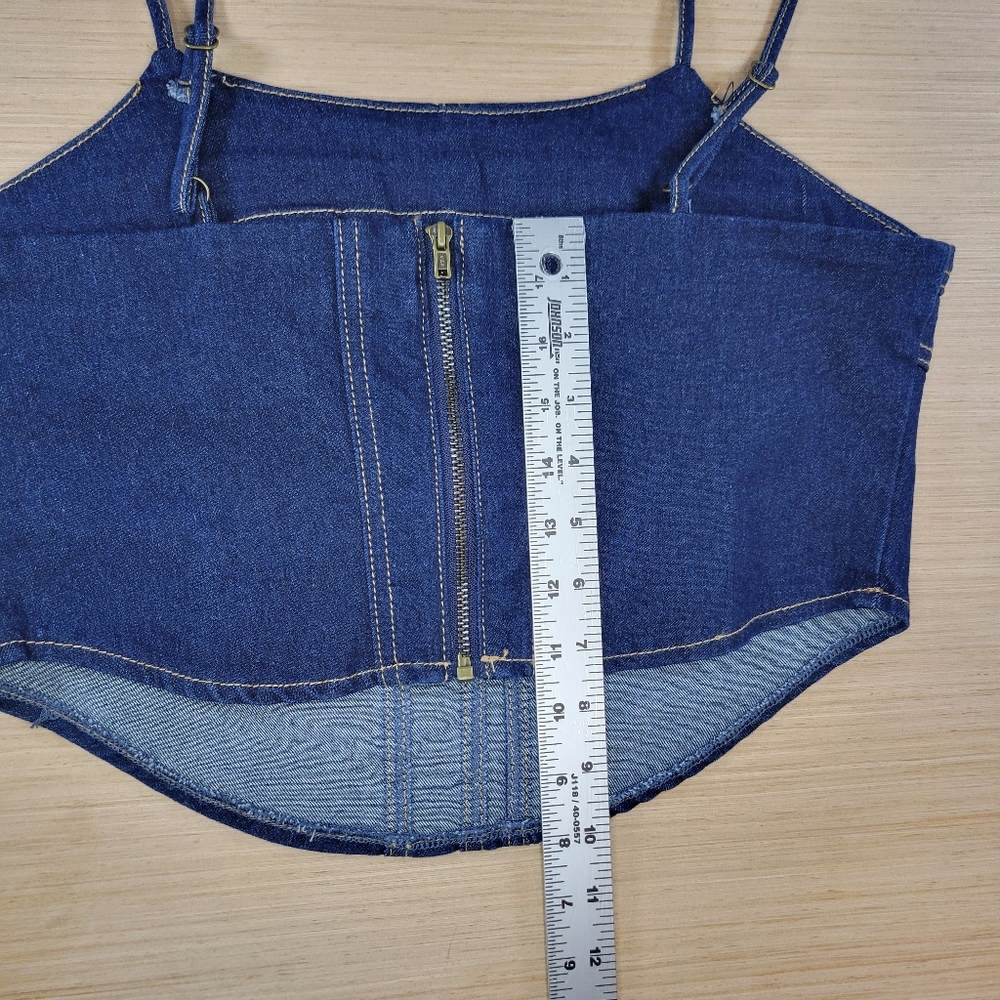 ​Sincerely Jules Denim Corset Crop Top L Dark Wash Adjustable Straps Festival - Picture 11 of 12